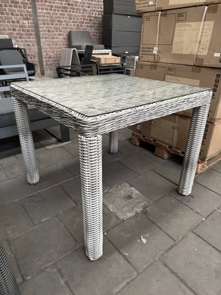 2x Tuintafel met glasplaat 90×90 cm Fonteyn, Chesley, mixed grey