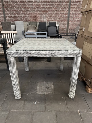 2x Tuintafel met glasplaat 90×90 cm Fonteyn, Chesley, mixed grey