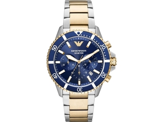 Emporio Armani Chronograaf Tweekleurig Roestvrijstalen Horloge Blauw/Z