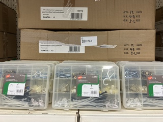 Ca. 48x Assortiment box huishoudelijke bevestigingsartikelen