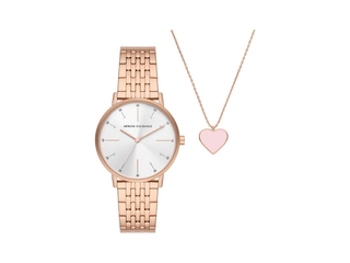 Armani Exchange Dames Horloge geschenkset met Ketting 36 mm Rosekleuri