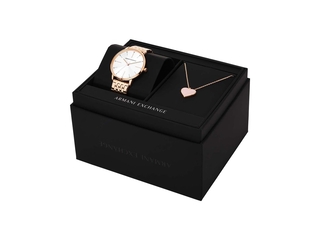 Armani Exchange Dames Horloge geschenkset met Ketting 36 mm Rosekleuri