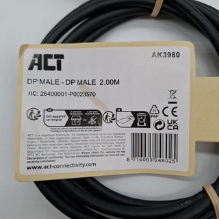 Ca. 250x Display port kabel, ACT, AK3980 DP Male 2.00M