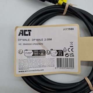Ca. 1250x Partij display port kabels, ACT, AK3980 DP Male 2.00M