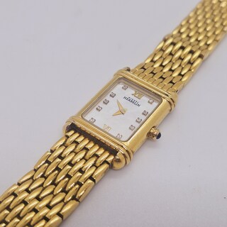 Michel Herbelin goldplated tankhorloge met diamanten en parelmoer
