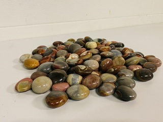 Ca. 100x Polychroomjaspis handsteen S, bruin/groen