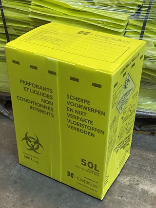 Ca. 90x Plastic veiligheidsdoos voor medisch afval, Hospidex