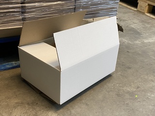 Pallet ca. 1180 verzenddozen 305x255x123mm zware enkelgolf, wit