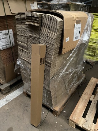 Pallet ca. 270 lange verzenddozen 100x10x10cm, bruin