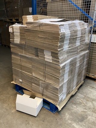 Pallet ca. 1180 verzenddozen 305x255x123mm zware enkelgolf, wit