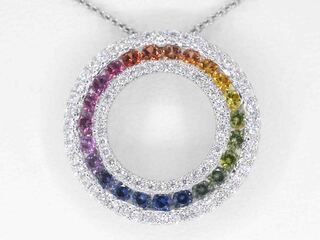 Witgouden hanger met multi colour saffieren en diamanten in een cirkel