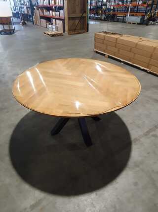 Ronde eiken eettafel, Visgraat blad | Stalen poot | 140 cm, Eiken, 202