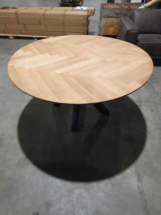 Ronde eiken eettafel, Visgraat blad | Stalen poot | 140 cm, Eiken, 202