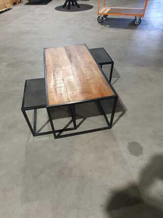 Industriële salontafelset – hout en zwart staal, Starfurn, 2024