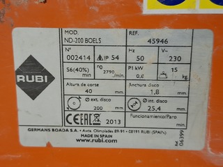 Tegelzaag – 400mm – 230V Rubi, ND-200, bouwjaar 2019