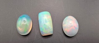 3x Ethiopische opaal, Edelsteen, Wit