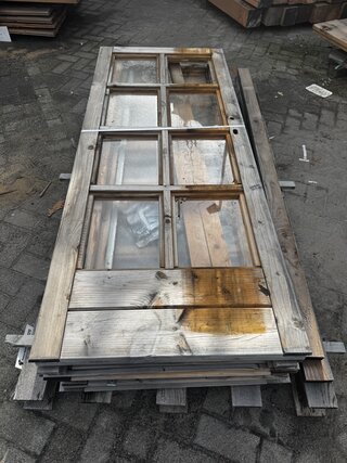 2x 2x Dubbele deur Vuren met ramen | Vergrijsd