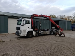 Vrachtwagen, MAN, TGS met laadkraan MEC en Haakarm Hiab, 2013