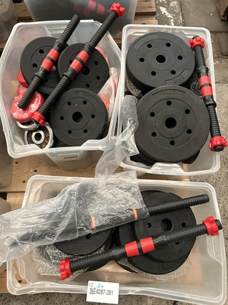 3x Halterset met diverse halterschijven