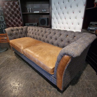 3-Zits Bank Chesterfield, Geranium, grijs