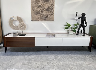 TV-meubel met wit marmeren blad, By Italia, Walnoot / Wit Marmer