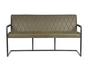 Eetkamerbank, groen microvezelstof, zwart metalen onderstel