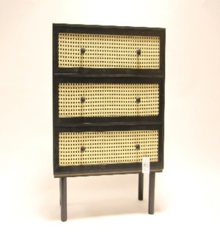 2x Ladekast zwart met kunststof webbing lade-fronten