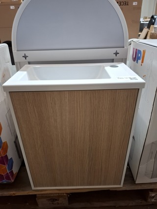 Fonteinmeubel wit/eiken