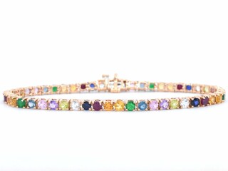 Rosegouden tennisarmband met multi colour edelstenen