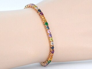 Rosegouden tennisarmband met multi colour edelstenen