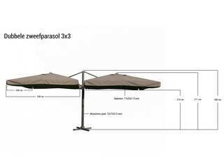 Parasol Paralux Dubbel 3×3 M Wit