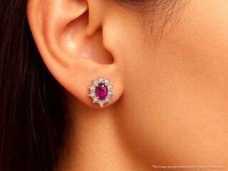 Gouden oorbellen met natuurlijke diamanten en robijn