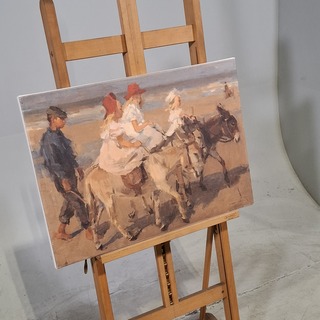 Druk op canvas, Reproductie Van Isaac Israëls, Ezeltje rijden langs he