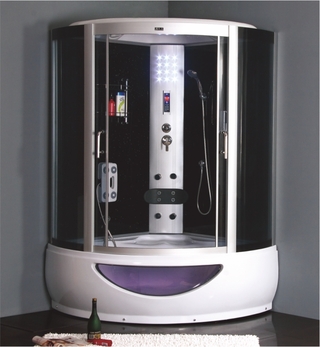 Stoomcabine Vonato, Halvo SpaTherm, zwarte cabine, wit bad