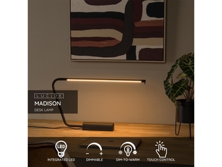 Lucide Madison Bureaulamp led Dimbaar 1×6,5W 2700K Zwart