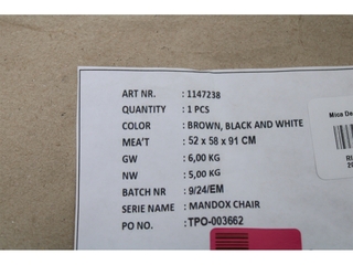 Mica Decorations Mandox Bistrostoel L51 x B57 x H90 cm Rotan ZwartWit