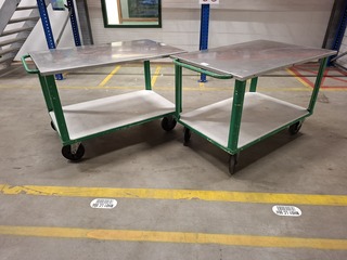 2x Magazijnwagen met los RVS blad