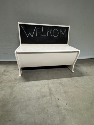 Bankje met krijtbord, wit, vintage