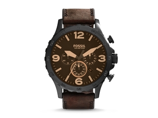 Fossil Nate Chronograaf Bruin Lederen Horloge Waterbestendig