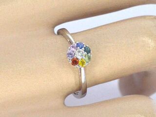 Witgouden ring met diamant en saffieren