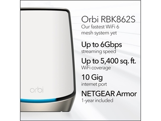 Netgear Orbi RBK862S  Mesh WiFi  AX6000  TriBand  2Pack  Wit