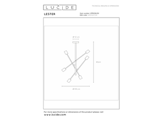 Lucide Lester Plafondlamp  6xE27 Mat Goud / Messing
