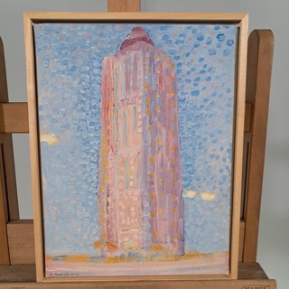 Drukwerk in lijst, Reproductie Van Mondriaan, Vuurtoren bij Westkapell