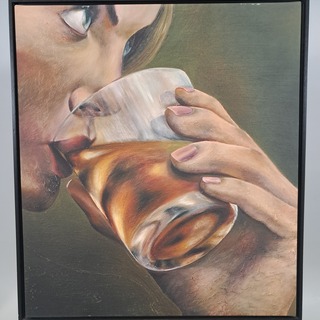 Drukwerk in lijst, Reproductie Van Ina Van Zyl, Lady taking a drink