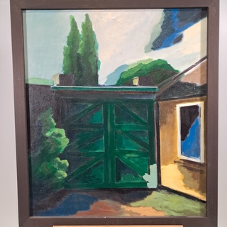 Olieverf schilderij op doek, H. Dister, Tuin met poort