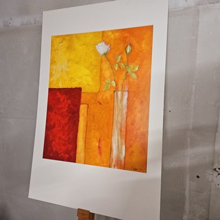 Kunstwerk van kunstenaar Gunter Gohn – ”Rosen auf warmem rot”