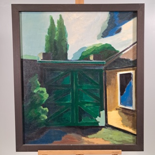 Olieverf schilderij op doek, H. Dister, Tuin met poort