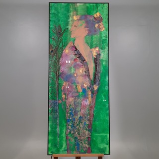 Kunstwerk, gemengde techniek, Maya Wildevuur, Dame met pauwenveer, 199