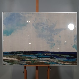 Kunstwerk, zijde collage, Maya Wildevuur, Noordzee