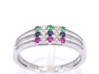 Witgouden ring met diamant en multicolour edelstenen